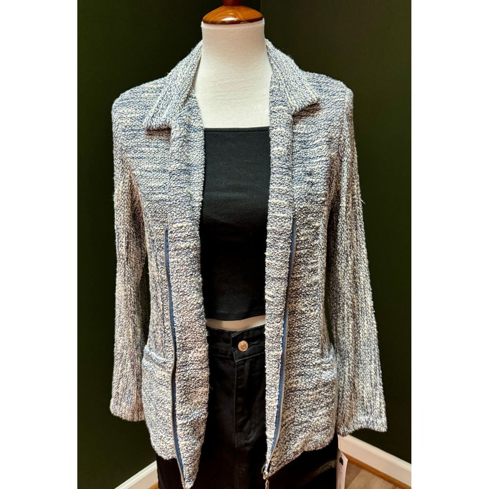 NWT Isabel Hayley Timeless Trends Blue White Textured Knit Blazer Women's Size M